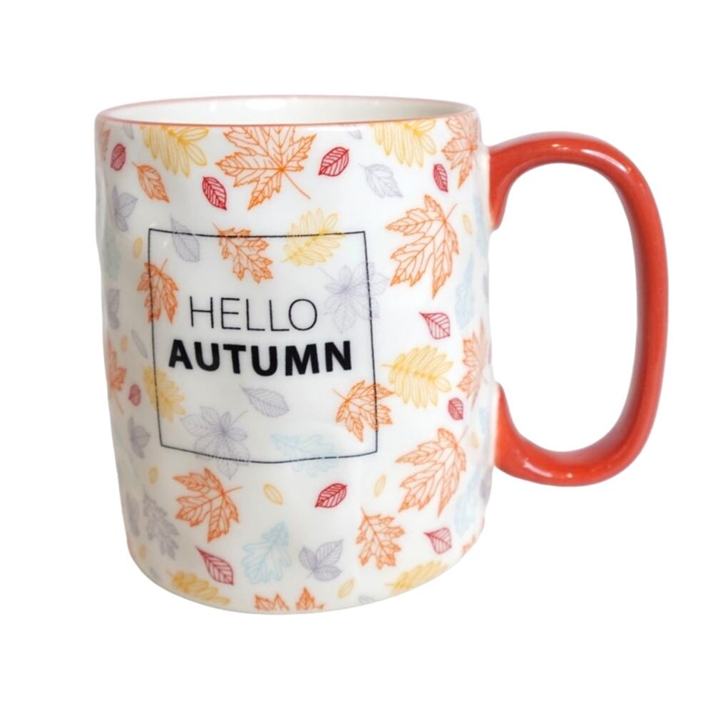 "Hello Autumn" Textured Leaf Fall COFFEE CUP / Mug